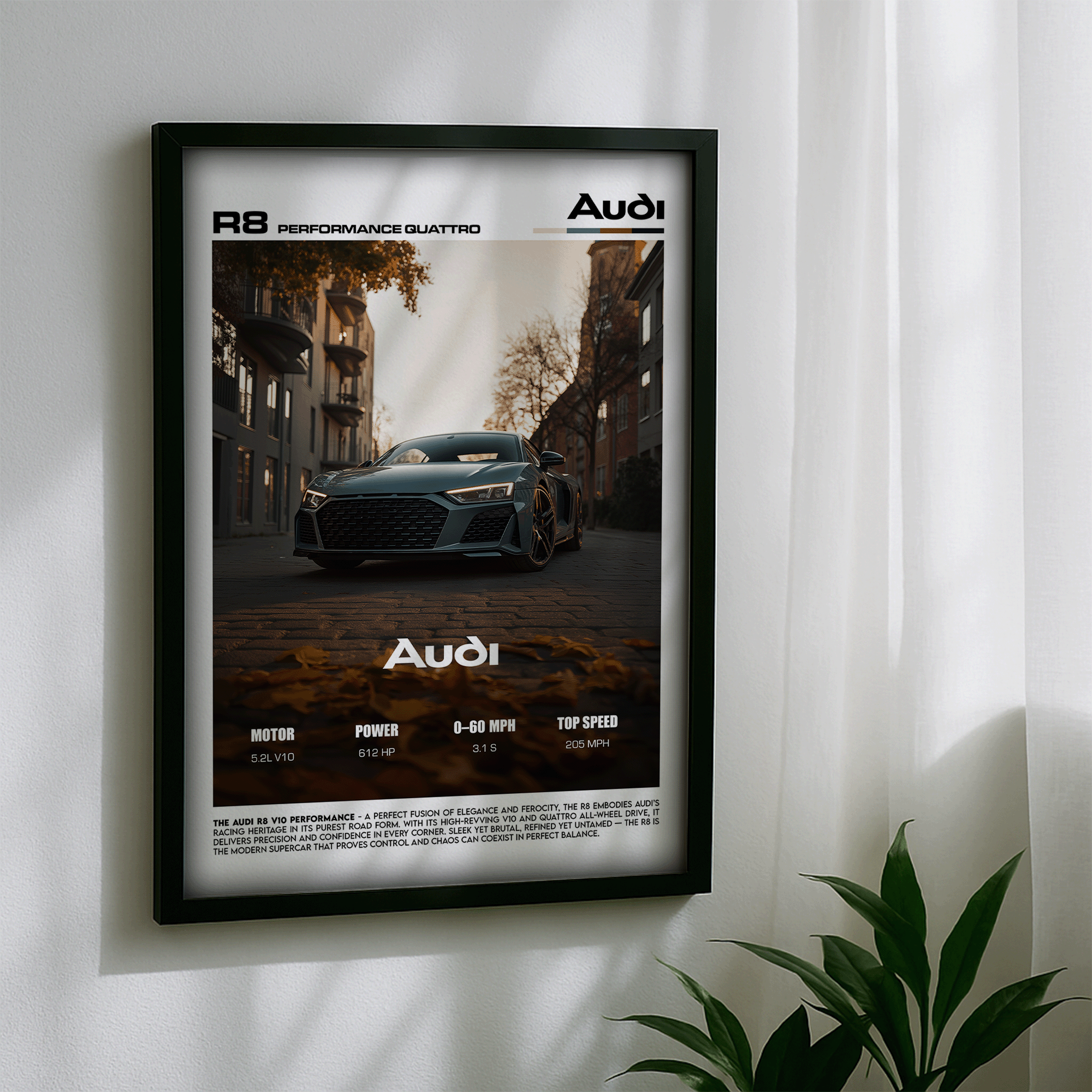 Audi R8 V10 Poster – German Supercar Performance Wall Art (Digital Download)