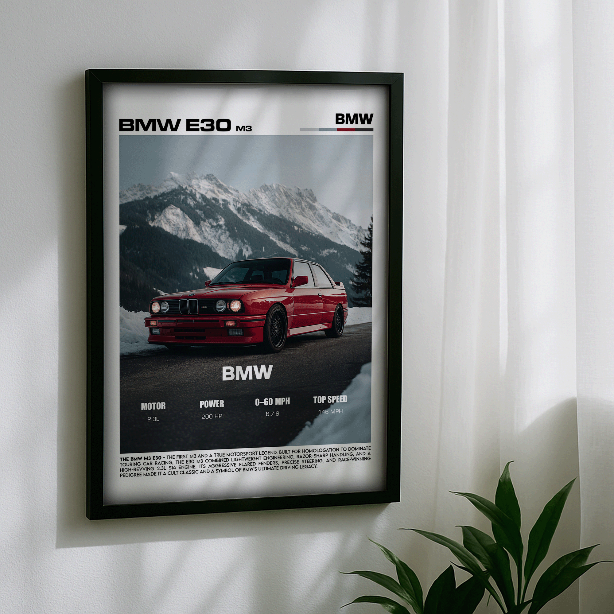 BMW E30 M3 Poster – Classic Motorsport Icon Car Wall Art (Digital Download)