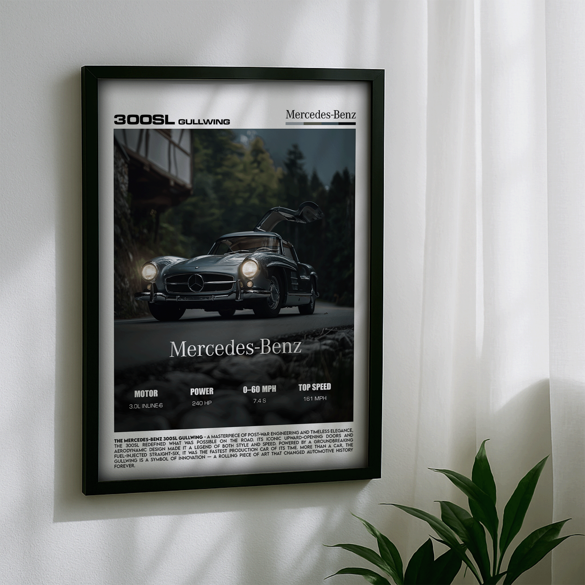 Mercedes-Benz 300SL Gullwing Poster – Iconic Classic Sports Car Wall Art (Digital Download)