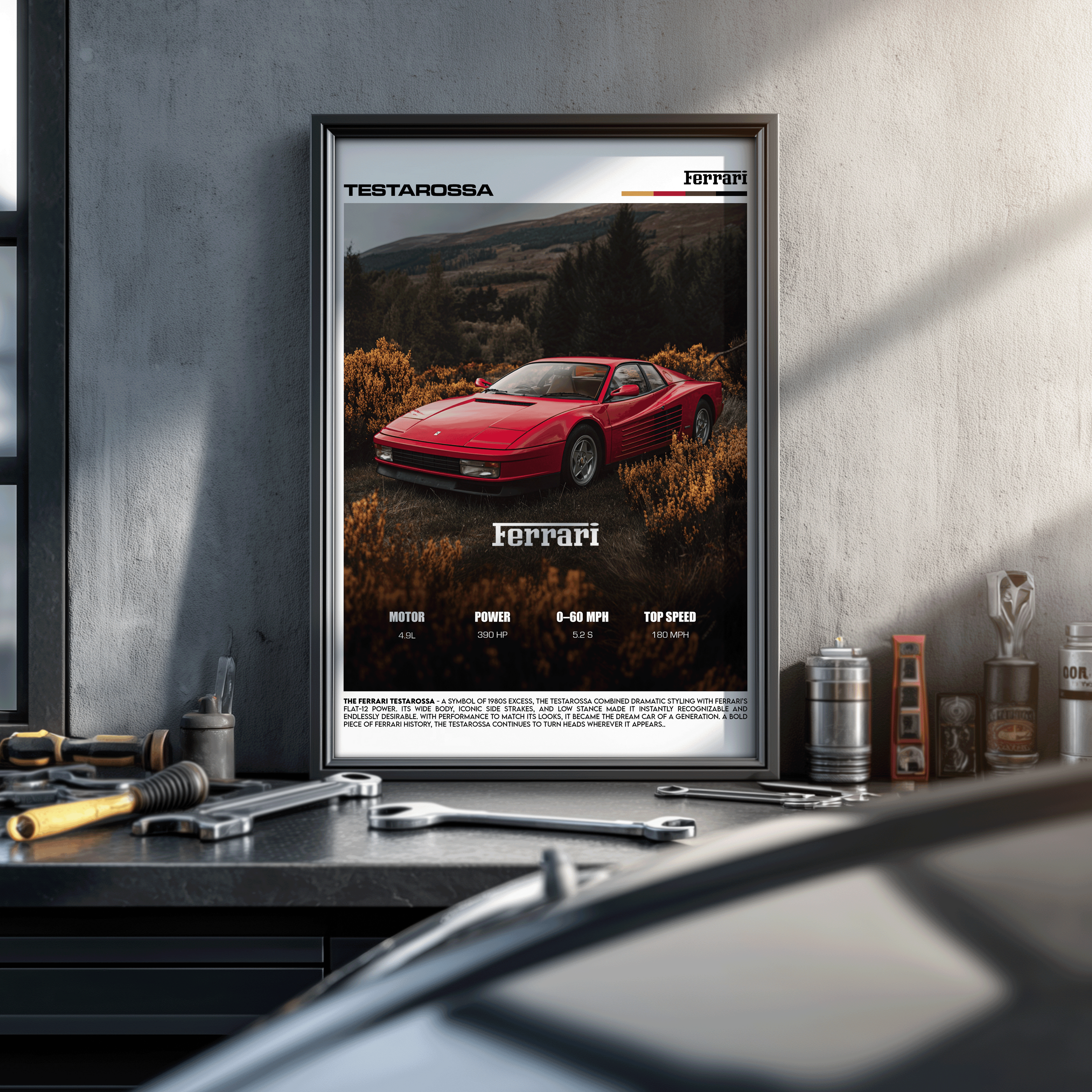 Ferrari Testarossa Poster – Iconic 80s Supercar Wall Art (Digital Download)