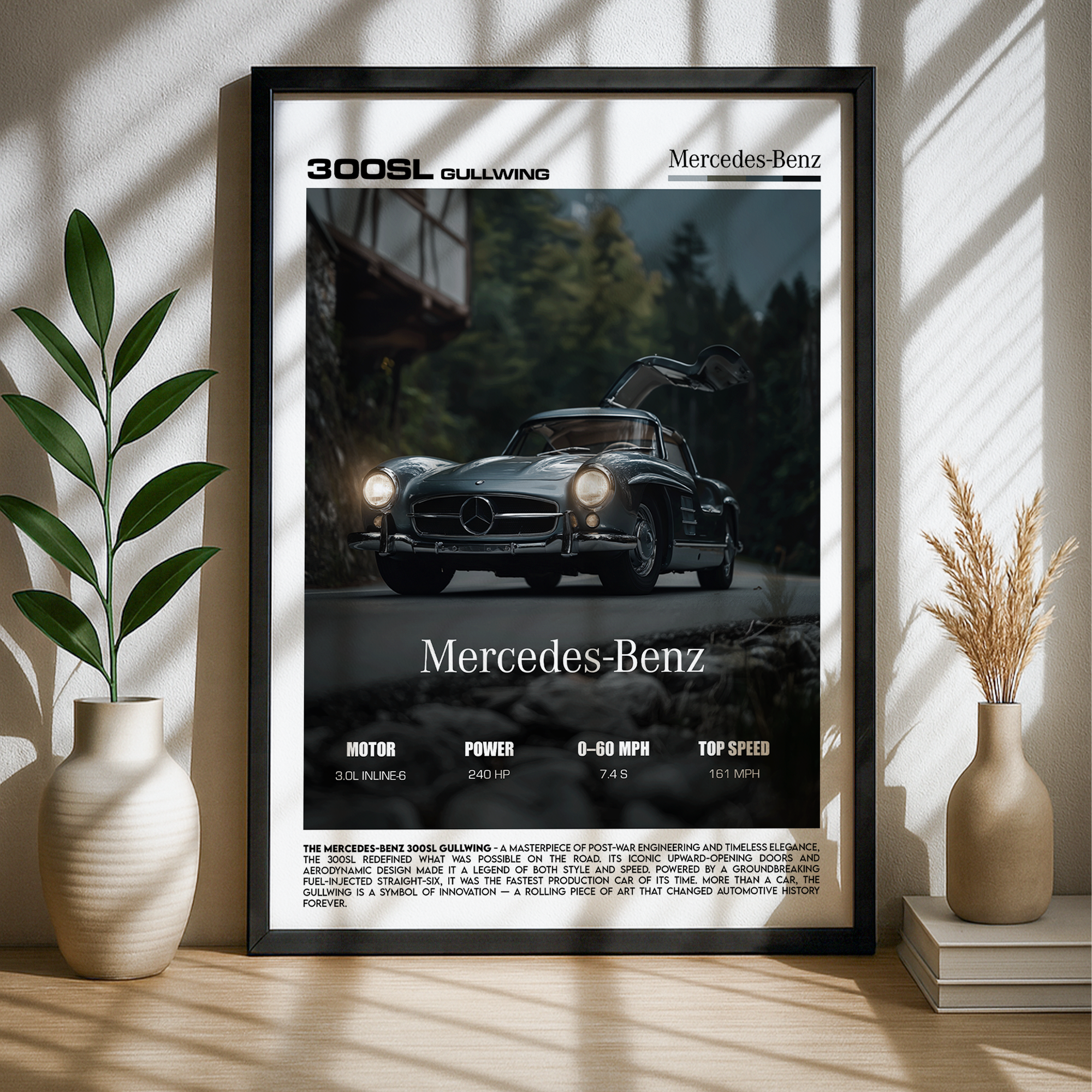 Mercedes-Benz 300SL Gullwing Poster – Iconic Classic Sports Car Wall Art (Digital Download)