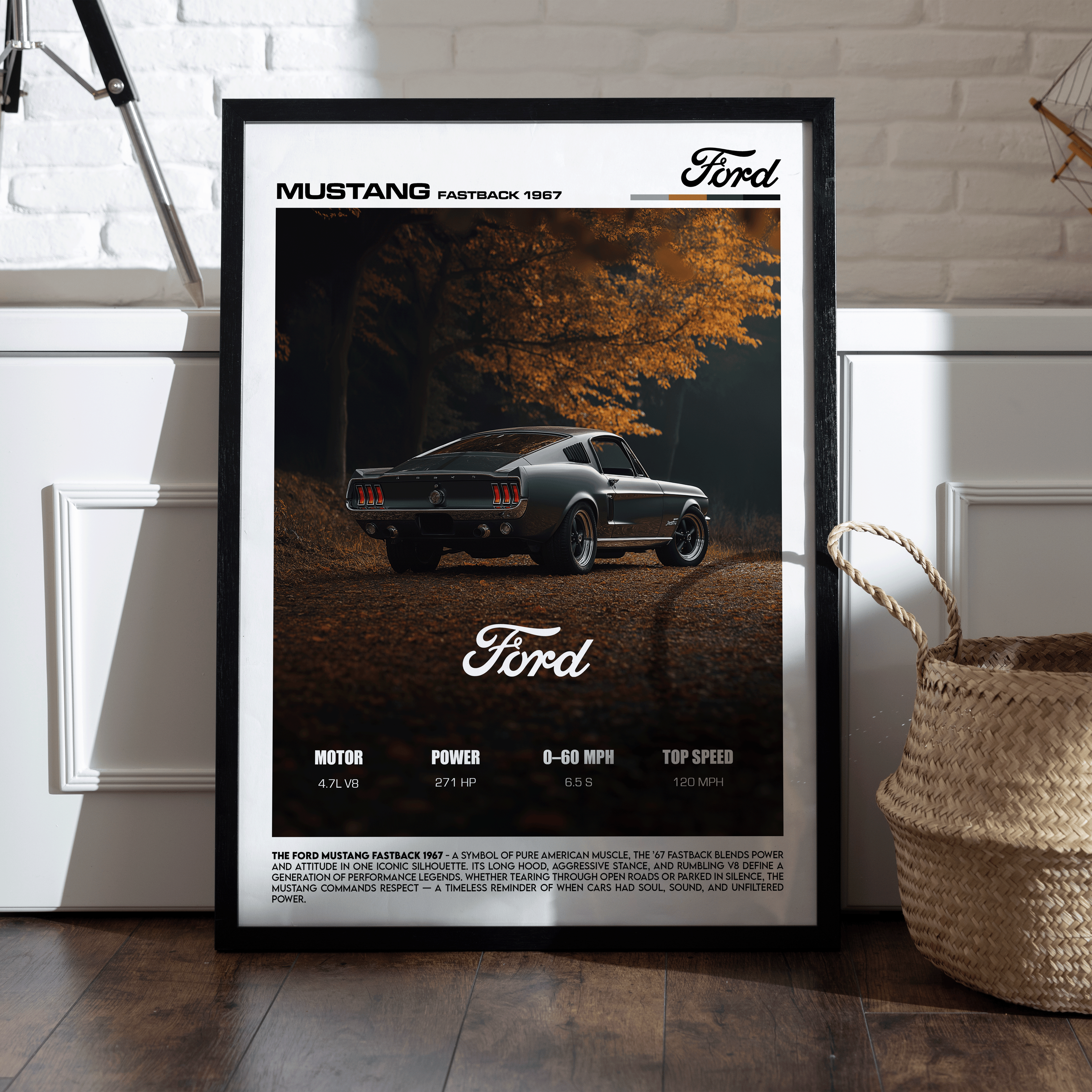 Ford Mustang Fastback Poster – Classic American Muscle Car Wall Art (Digital Download)