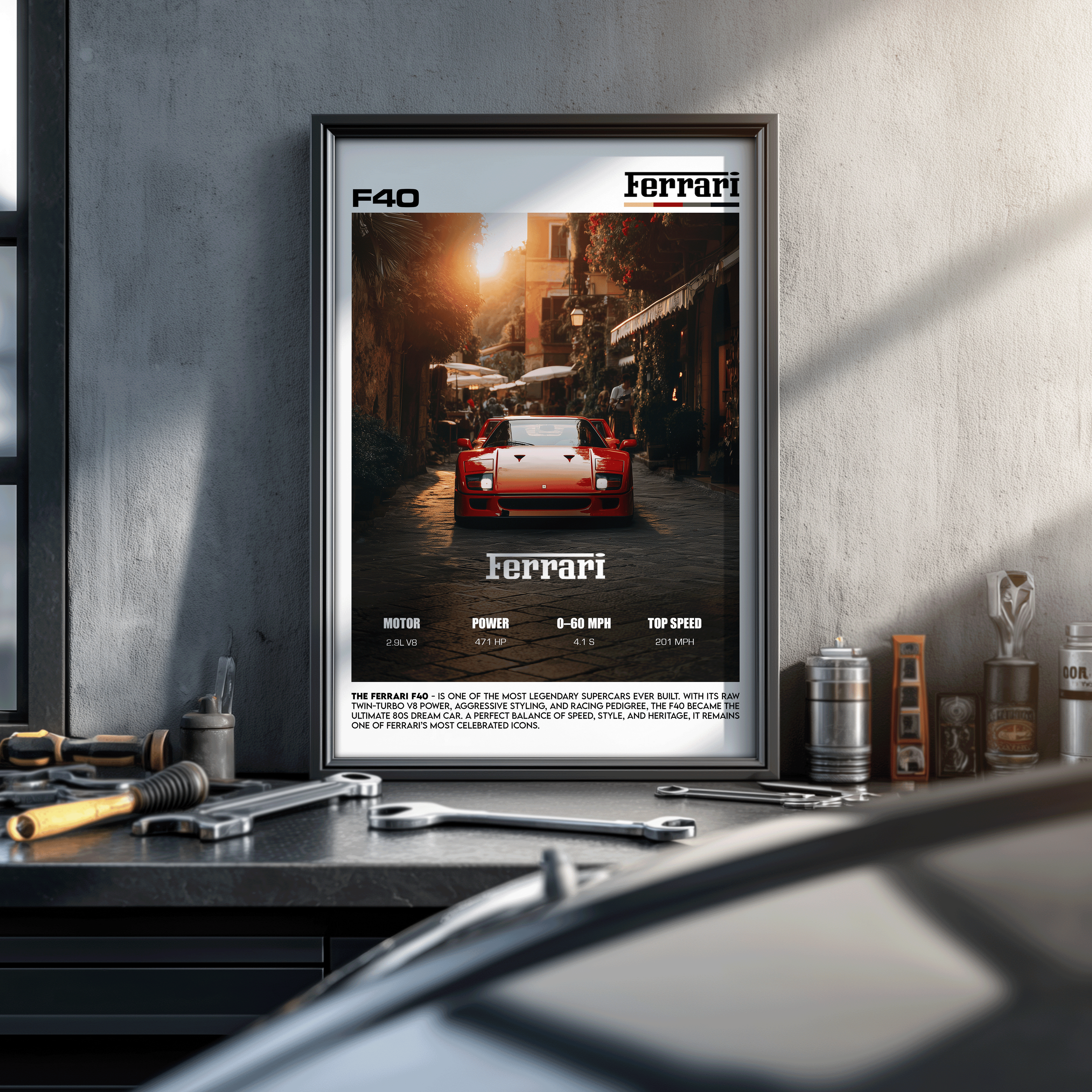 Ferrari F40 Poster – Legendary Twin-Turbo Supercar Wall Art (Digital Download)