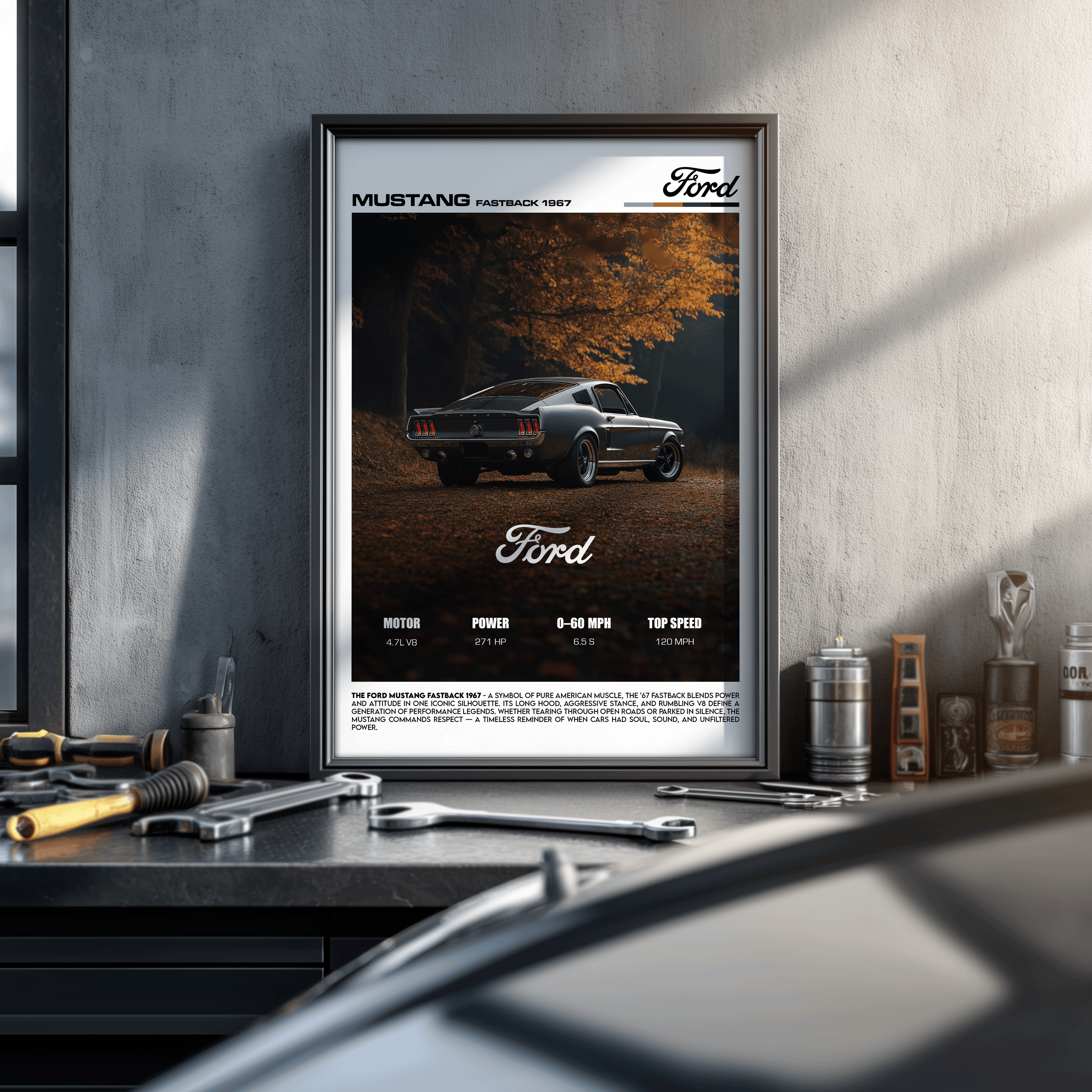 Ford Mustang Fastback Poster – Classic American Muscle Car Wall Art (Digital Download)