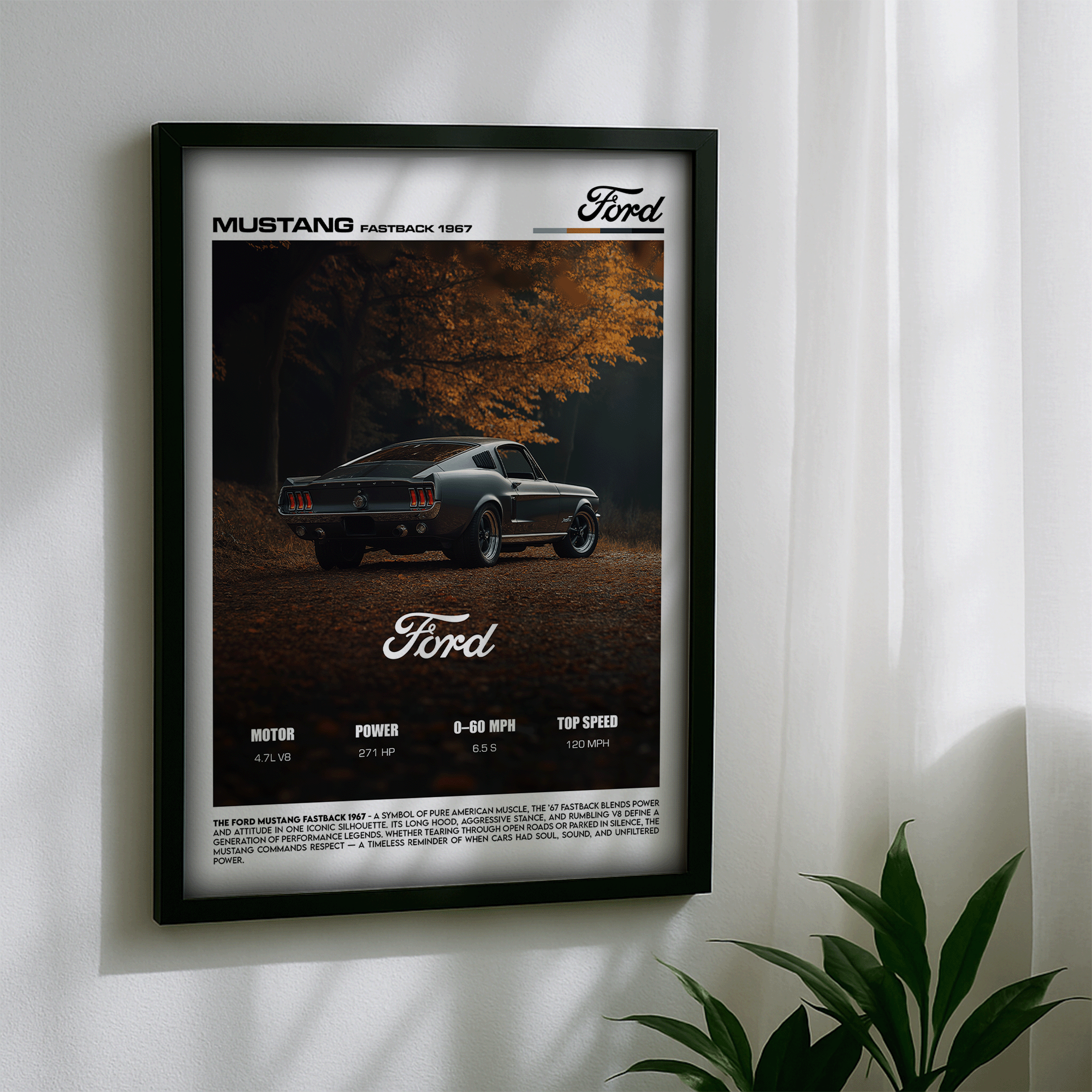 Ford Mustang Fastback Poster – Classic American Muscle Car Wall Art (Digital Download)