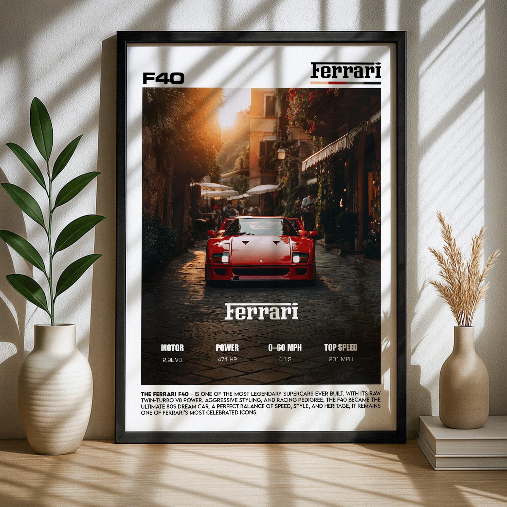 Ferrari F40 Poster – Legendary Twin-Turbo Supercar Wall Art (Digital Download)