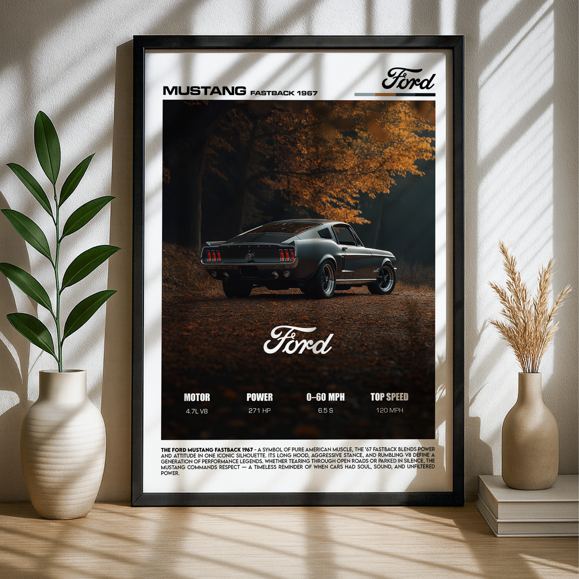 Ford Mustang Fastback Poster – Classic American Muscle Car Wall Art (Digital Download)